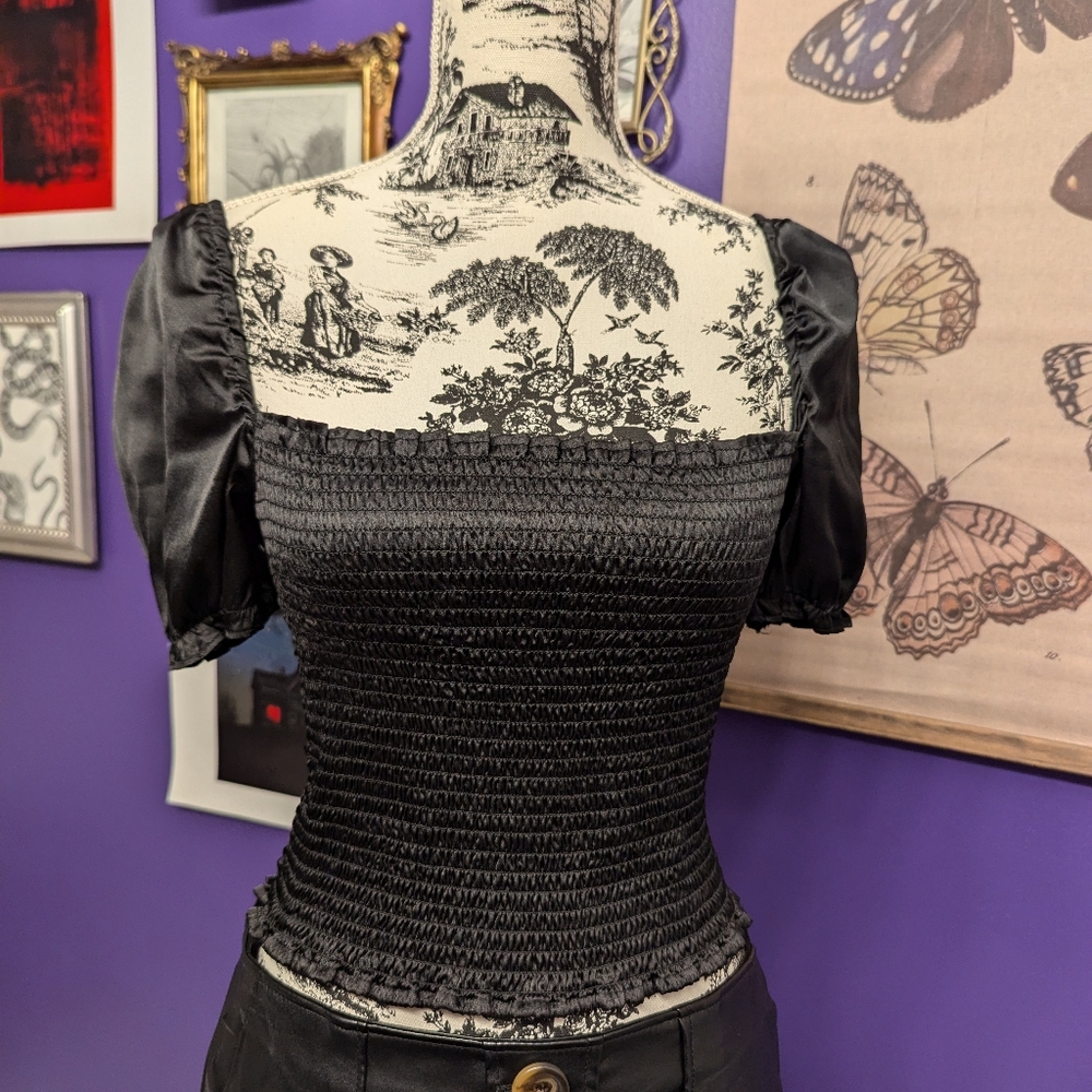 UO Black Ruched Crop Top